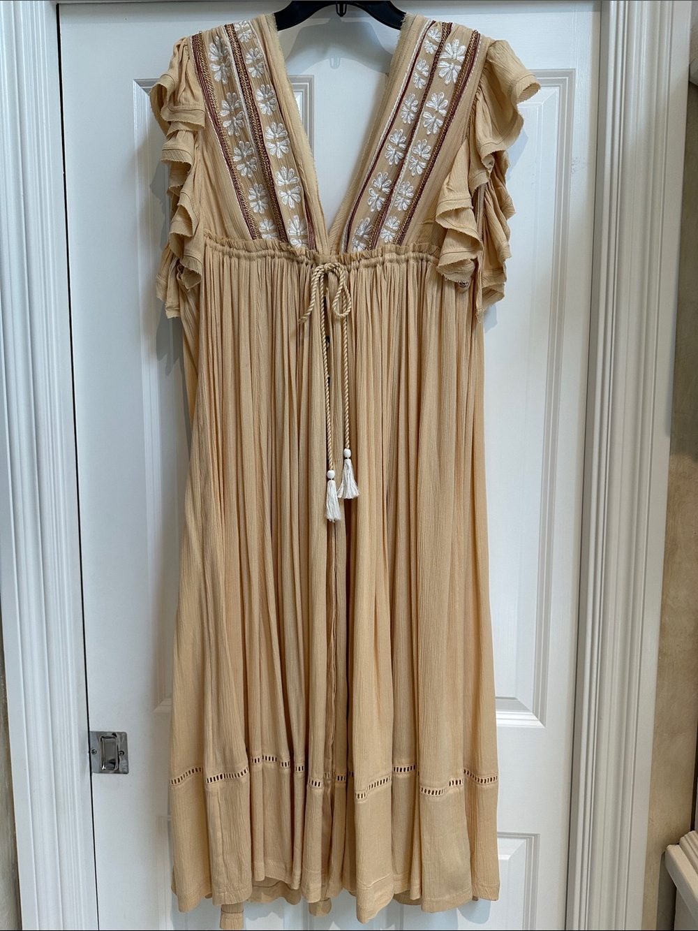Free People Butter Yellow  Tassel Maxi Dress with soft Rope Tie